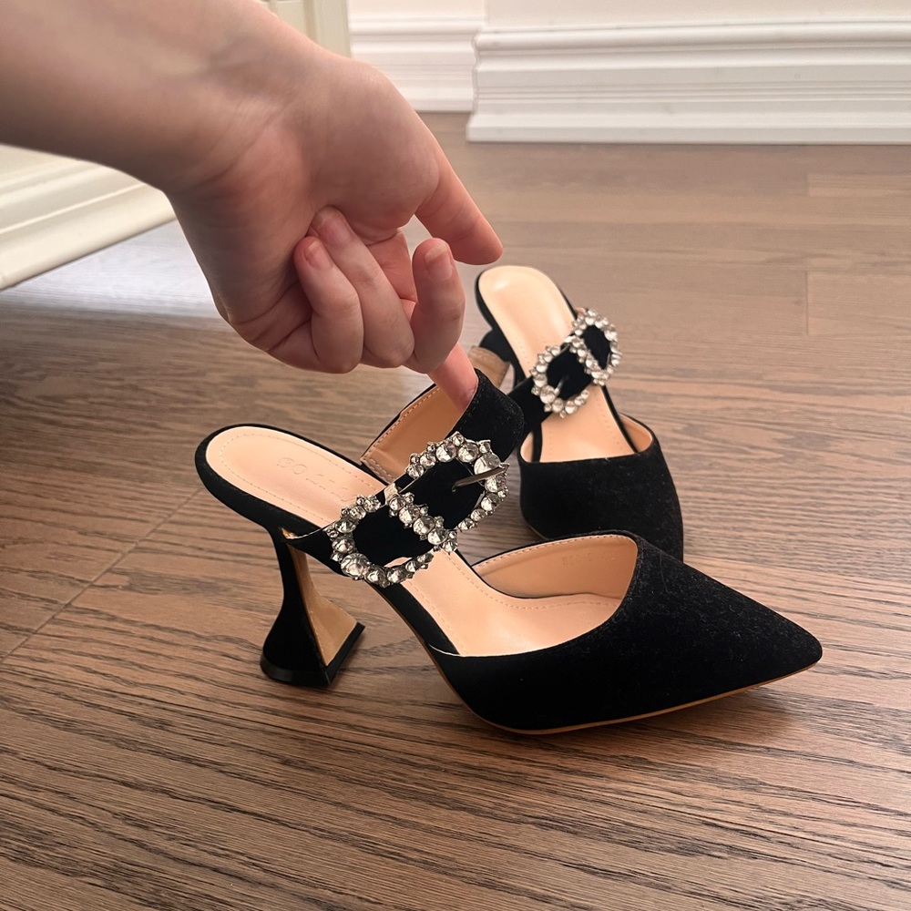 Black Velvet Heel with Crystal Embellishment